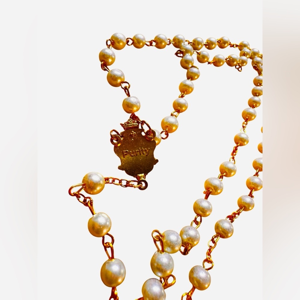 Vtg Rosary Cross Necklace & Bracelet NRI Faux Pearl Gold Tone Italy Religious. - Picture 4 of 11